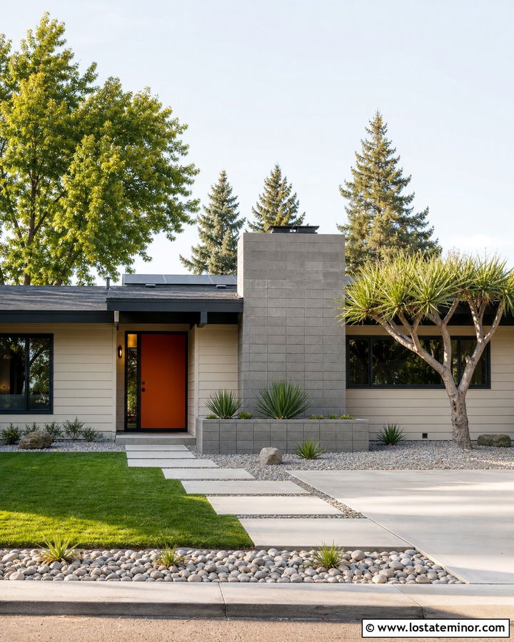 Sand Midcentury House With Block Chimney - 30 Sand House Design With Chimney Ideas