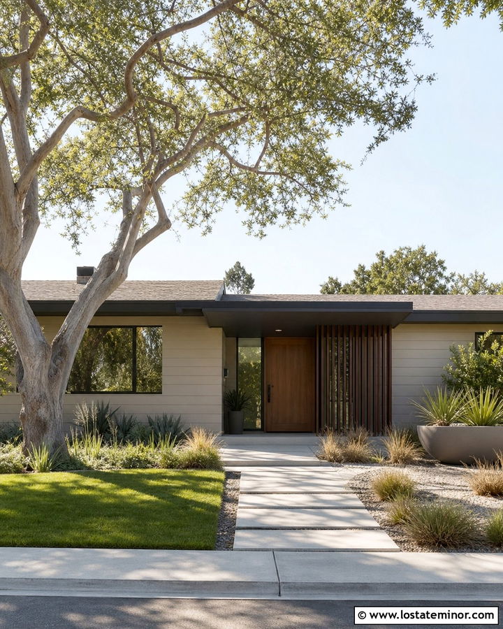 Sand Midcentury House With Cantilevered Portico - 30 Sand House Design With Portico Ideas