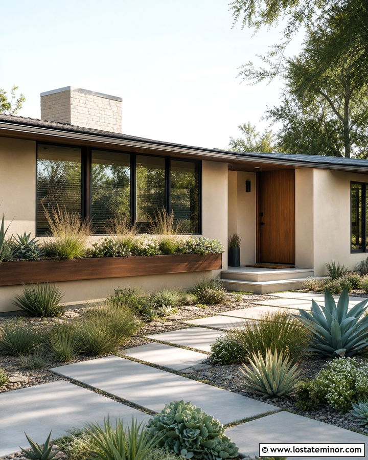 Sand Midcentury House With Walnut Window Boxes - 30 Sand House Design With Window Boxes Ideas
