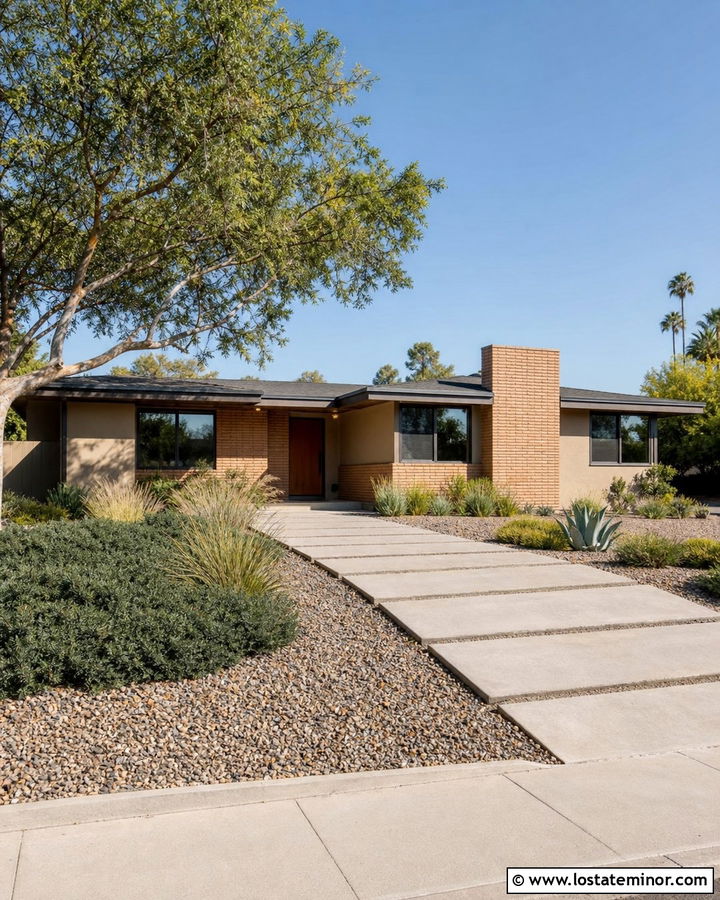 Sand Midcentury Modern House With Orange Brick - 30 Sand House Design With Brick Accents Ideas