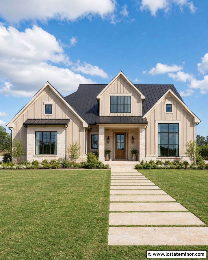 Sand Modern Farmhouse With Limestone Accents - 30 Sand House Design With Stone Accents Ideas