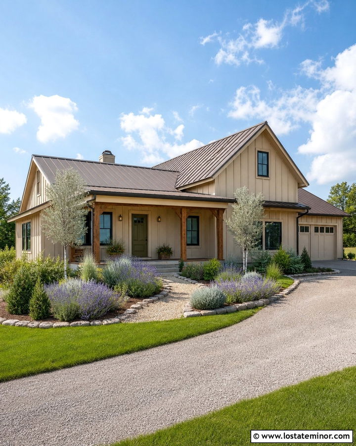 Sand Modern Farmhouse With Olive Landscaping - 30 Sand House Design With Landscaping Ideas