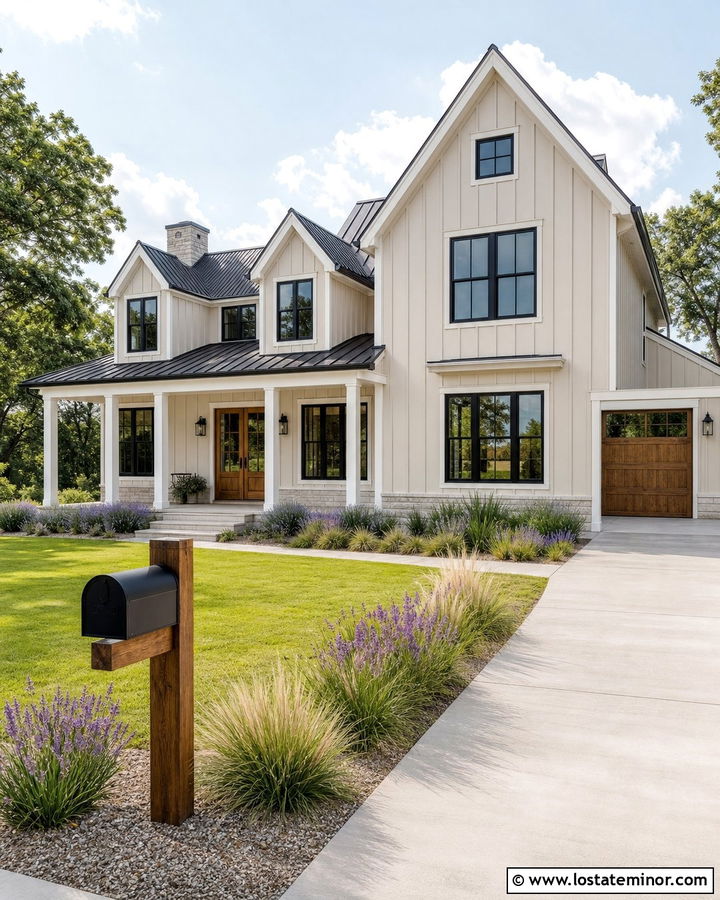 Sand Modern Farmhouse With Wood Mailbox - 30 Sand House Design With Mailbox Ideas