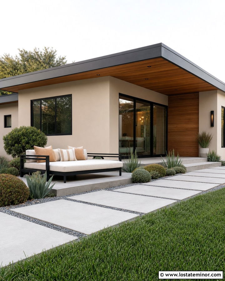 Sand Modern House With Black Frame Daybed - 30 Sand House Design With Daybed Ideas