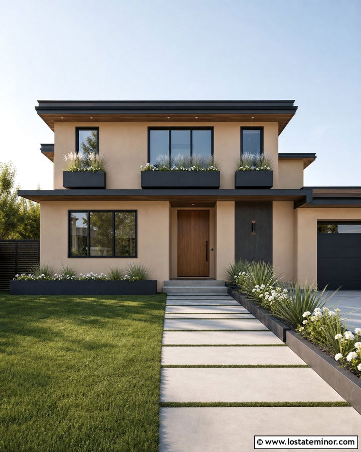 Sand Modern House With Floating Window Boxes - 30 Sand House Design With Window Boxes Ideas