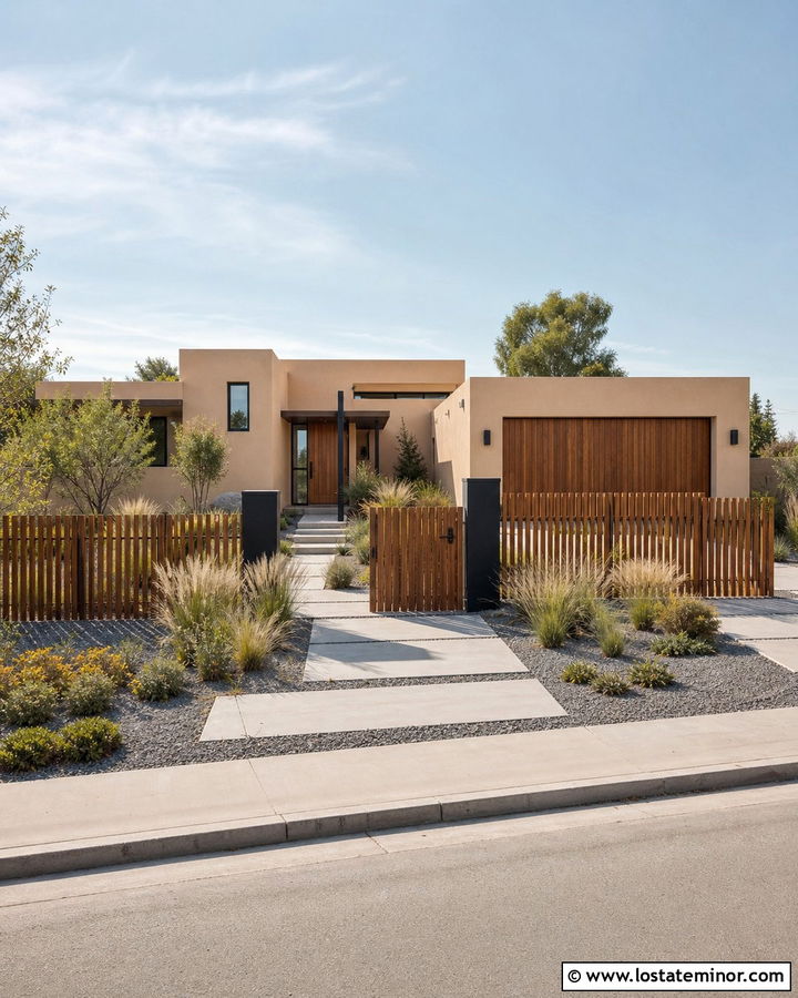 Sand Modern House With Slatted Fence - 30 Sand House Design With Fence Ideas