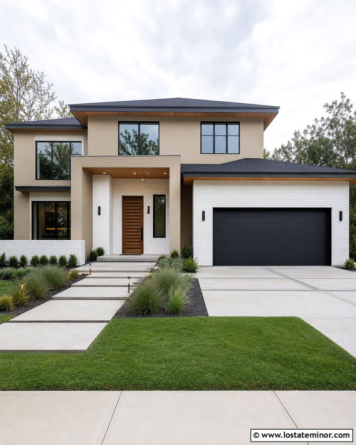 Sand Modern House With White Brick - 30 Sand House Design With Brick Accents Ideas