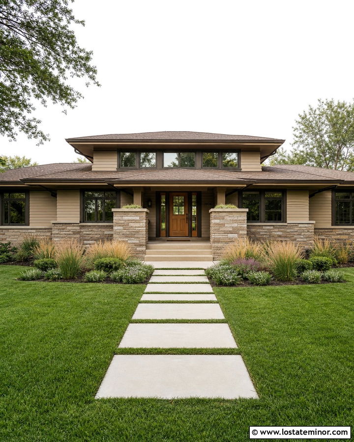 Sand Prairie House With Horizontal Stone - 30 Sand House Design With Stone Accents Ideas