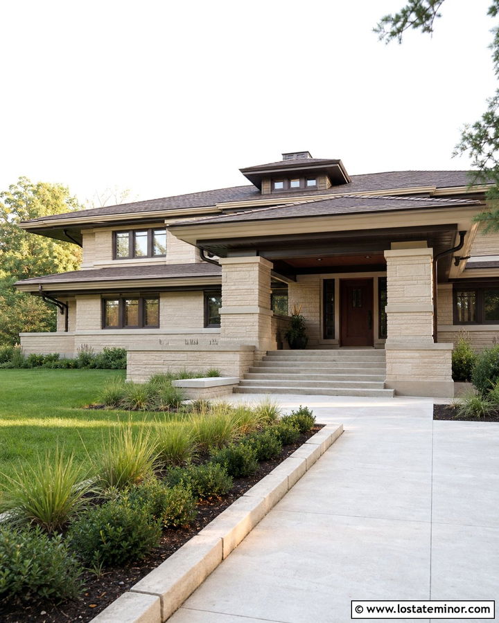 Sand Prairie House With Low Portico - 30 Sand House Design With Portico Ideas