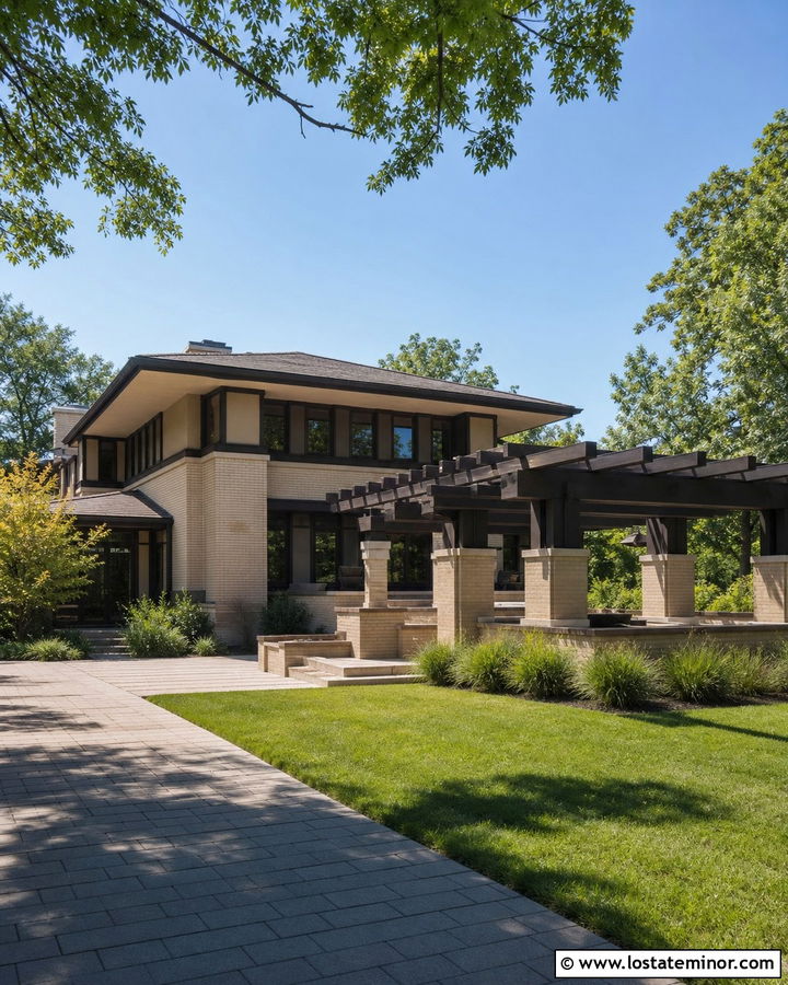 Sand Prairie House With Wide Pergola - 30 Sand House Design With Pergola Ideas