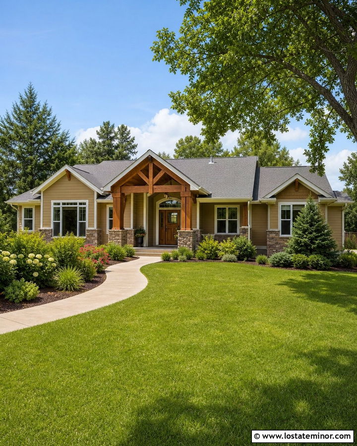 Sand Ranch House With Cedar Portico - 30 Sand House Design With Portico Ideas