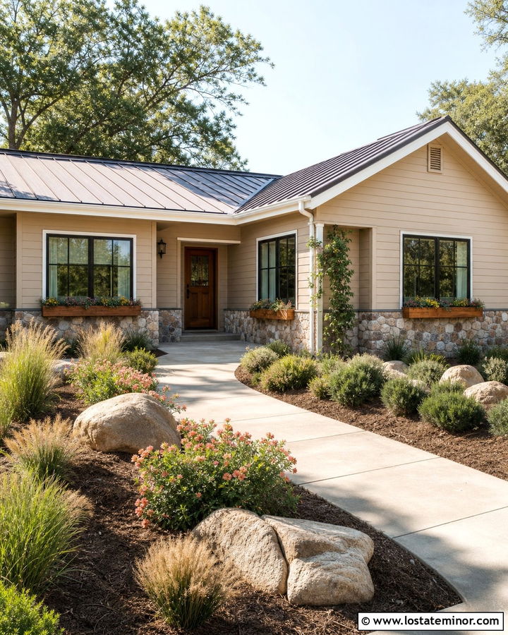 Sand Ranch House With Cedar Window Boxes - 30 Sand House Design With Window Boxes Ideas