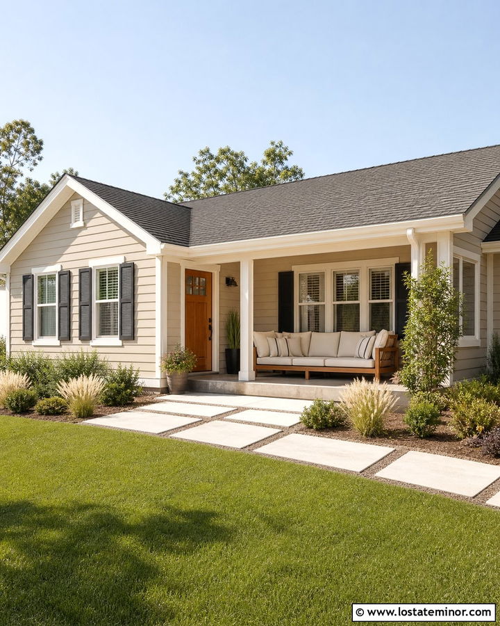 Sand Ranch House With Corner Porch Daybed - 30 Sand House Design With Daybed Ideas