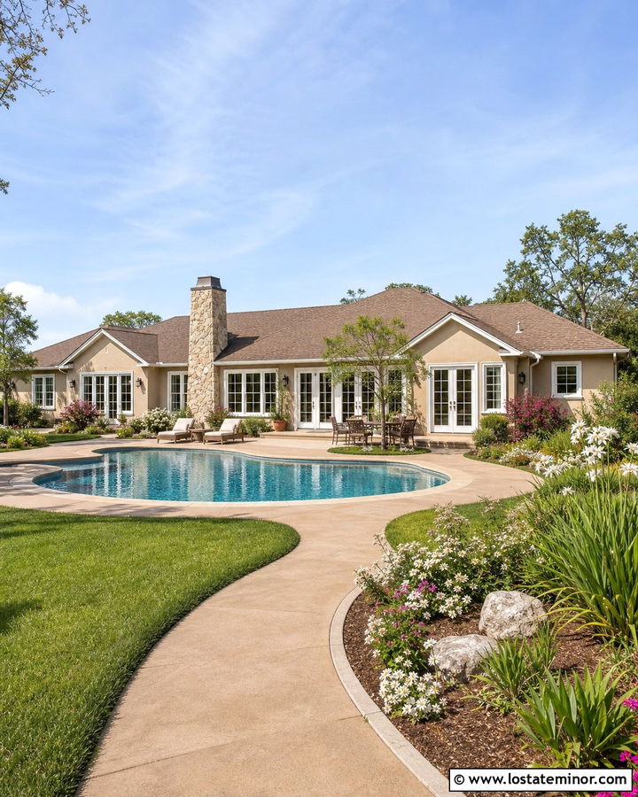 Sand Ranch House With Freeform Pool - 30 Sand House Design With Swimming Pool Ideas