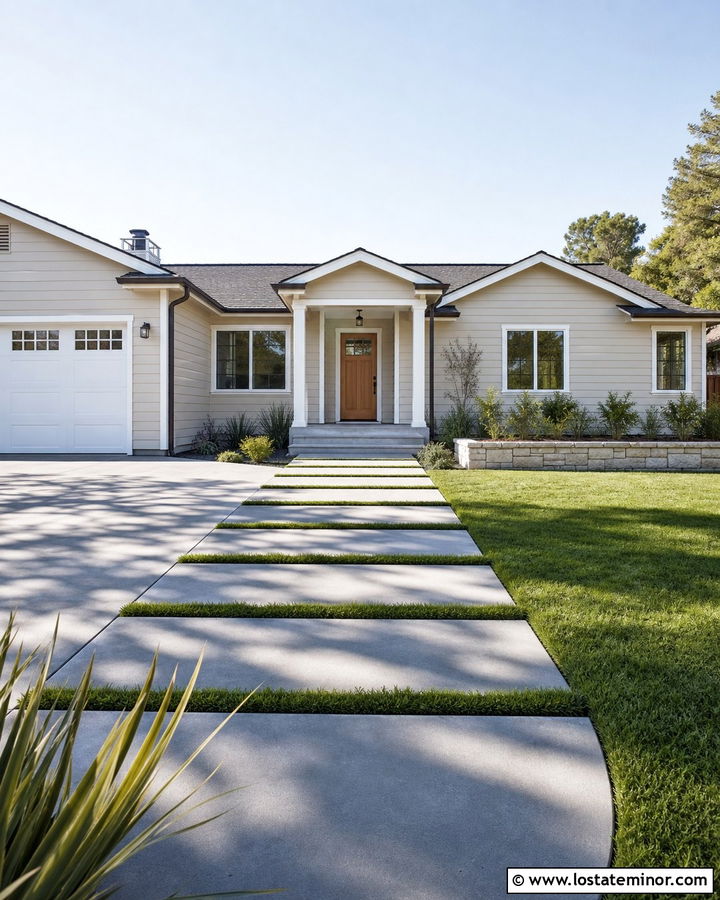 Sand Ranch House With Grass Joint Walkway - 30 Sand House Design With Walkway Ideas