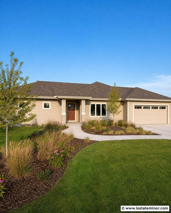 Sand Ranch House With Native Grass Front Yard - 30 Sand House Design With Front Yard Ideas