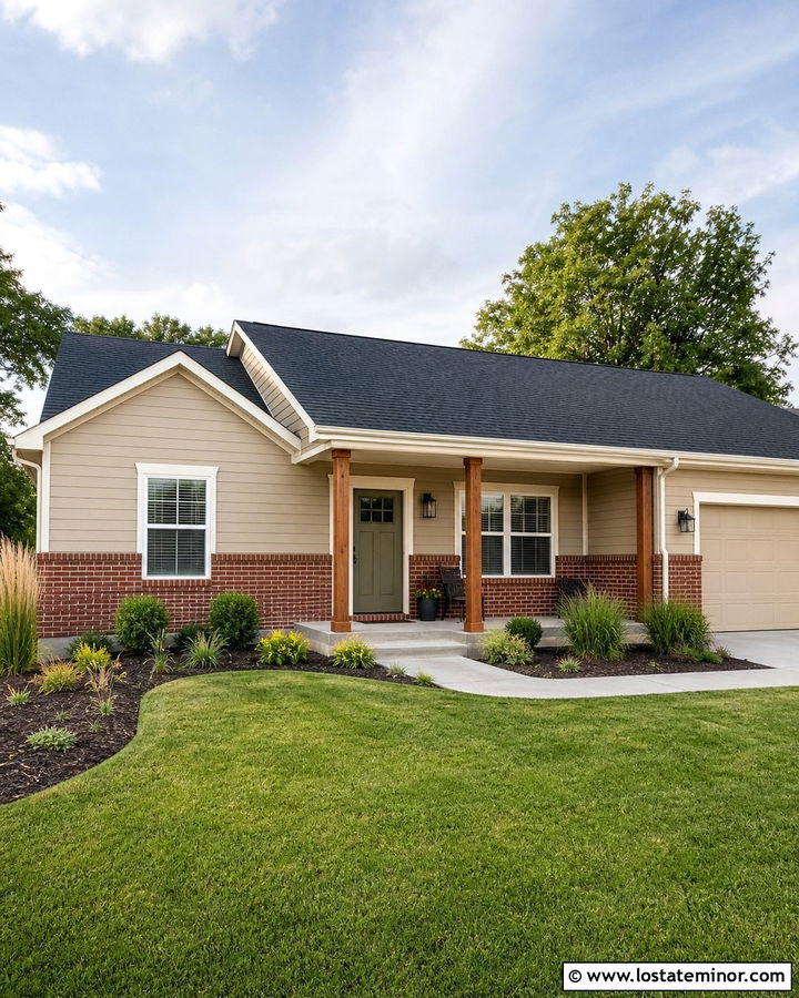Sand Ranch House With Red Brick Wainscoting - 30 Sand House Design With Brick Accents Ideas