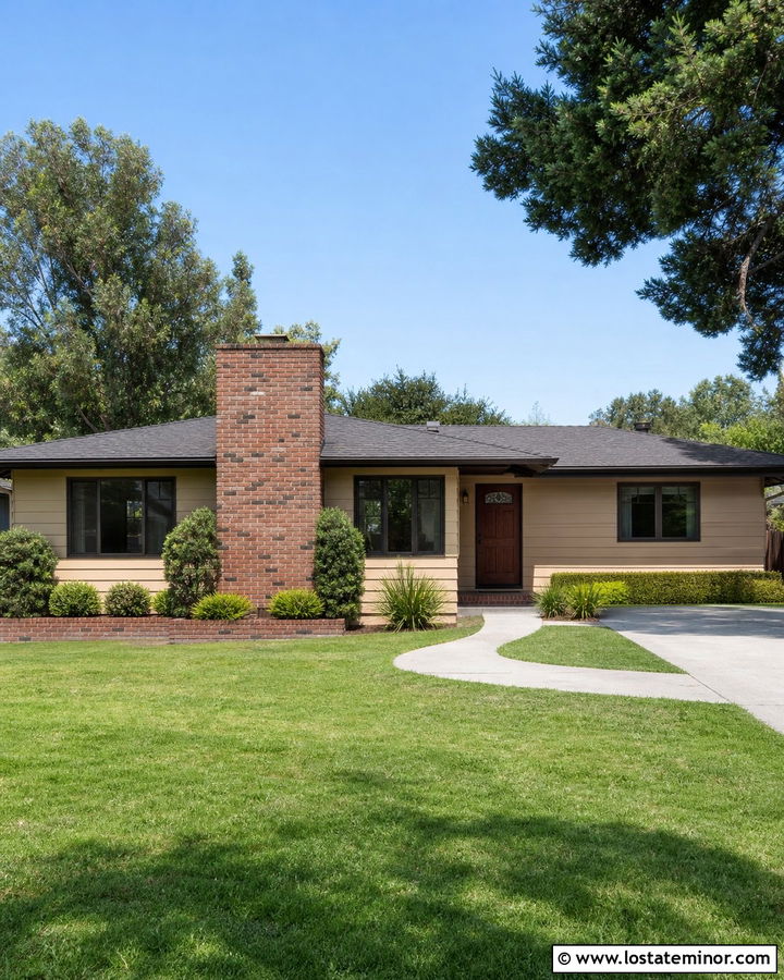 Sand Ranch House With Wide Brick Chimney - 30 Sand House Design With Chimney Ideas