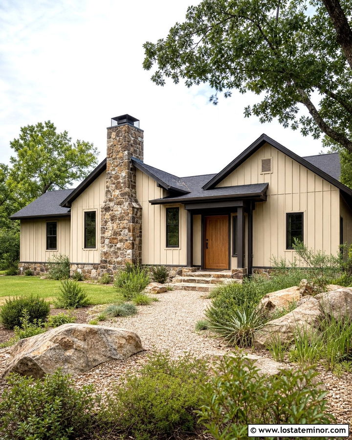 Sand Rustic House With Fieldstone Chimney - 30 Sand House Design With Chimney Ideas
