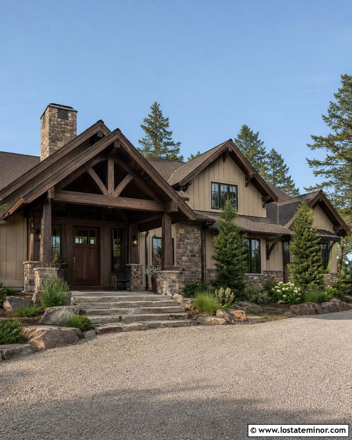 Sand Rustic House With Timber Front Porch - 30 Sand House Design With Front Porch Ideas