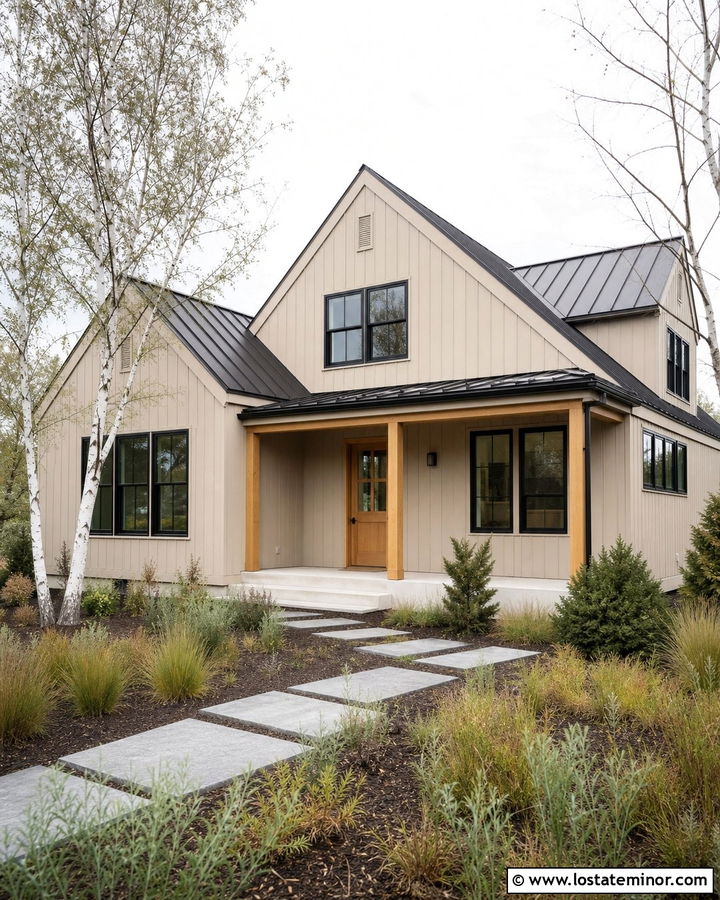 Sand Scandinavian House With Natural Wood Columns - 30 Sand House Design With Porch Columns Ideas