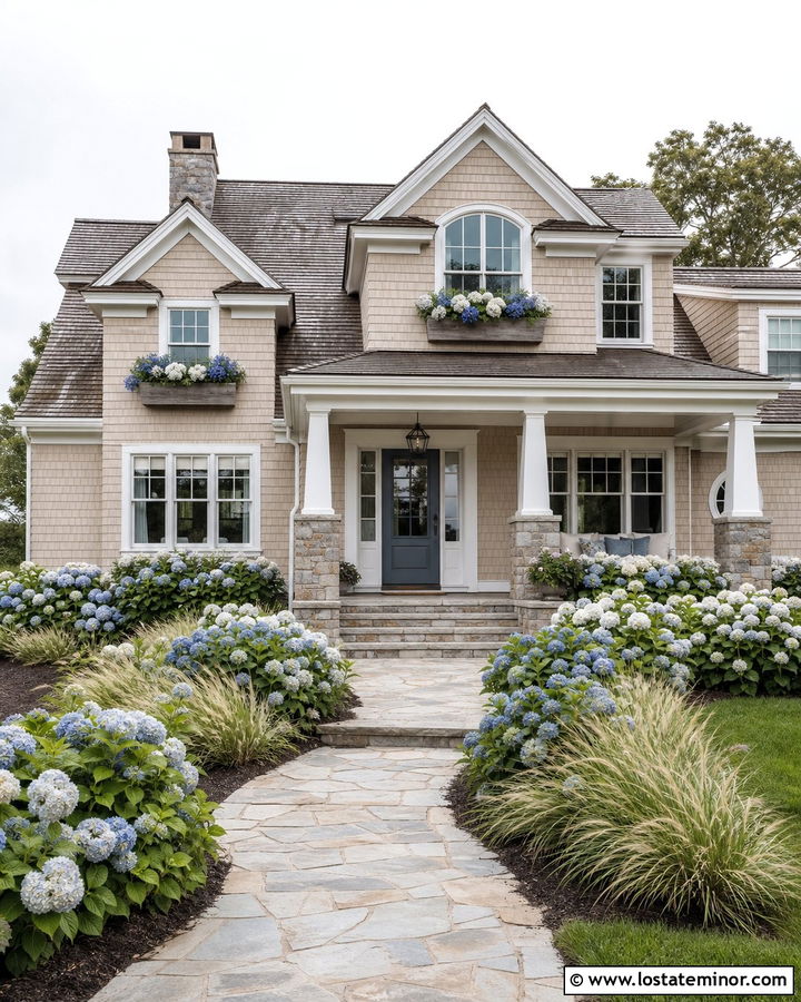 Sand Shingle House With Weathered Wood Window Boxes - 30 Sand House Design With Window Boxes Ideas