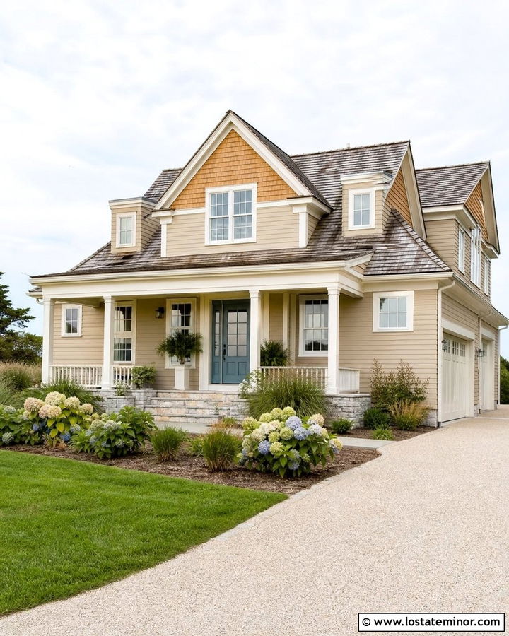 Sand Siding With Cedar Shake Gables - 30 Sand House Design With Siding Ideas