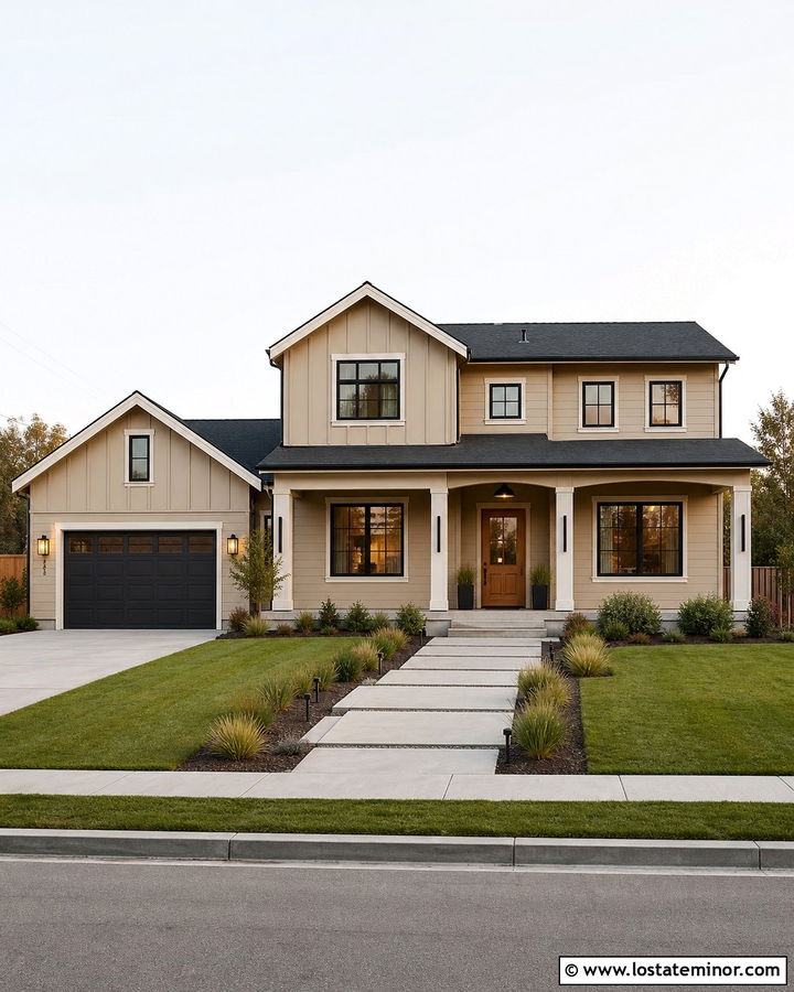 Sand Siding With Charcoal Roof - 30 Sand House Design With Siding Ideas