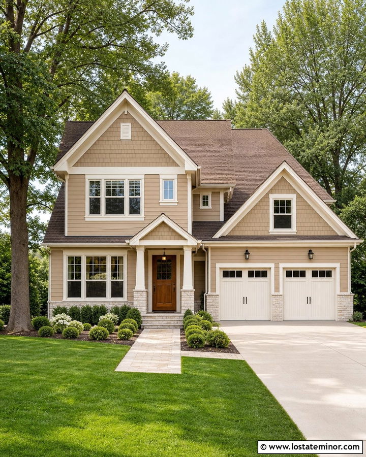 Sand Siding With Cream Trim - 30 Sand House Design With Siding Ideas