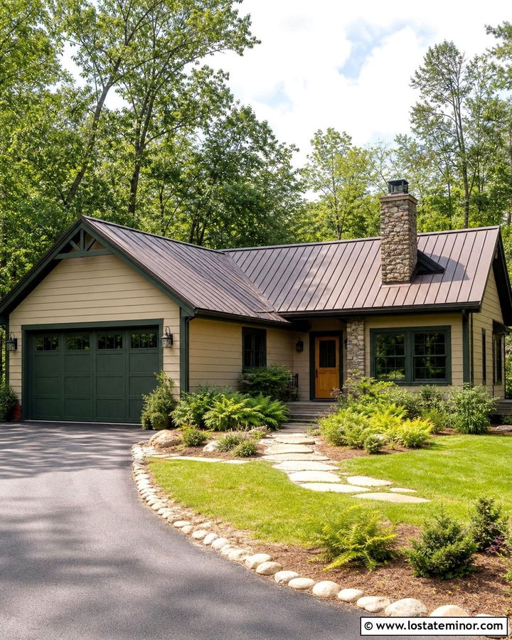 Sand Siding With Dark Green Trim - 30 Sand House Design With Siding Ideas