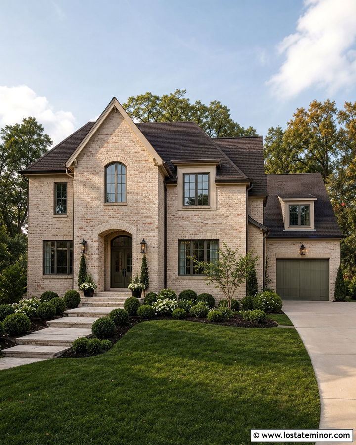 Sand Siding With Limewashed Brick - 30 Sand House Design With Siding Ideas