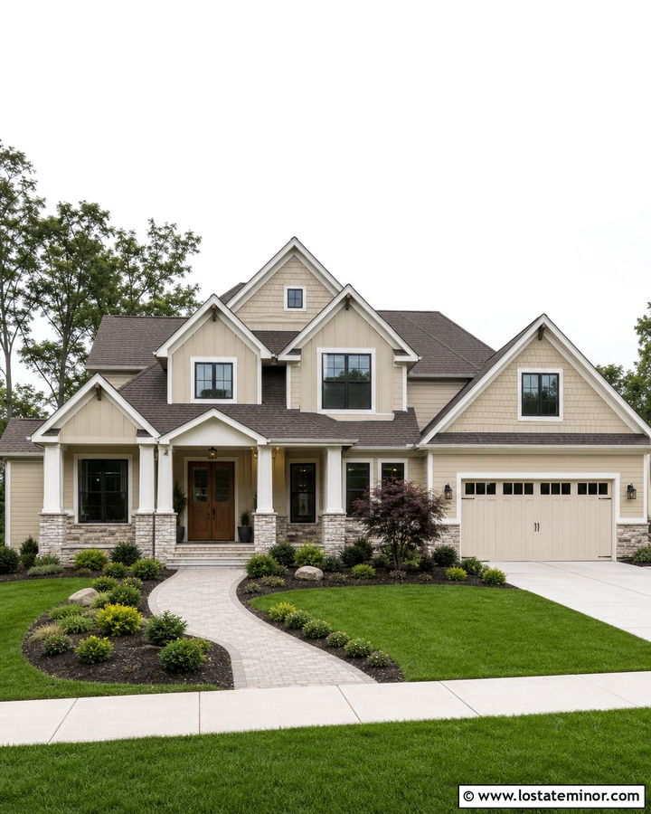 Sand Siding With Mixed Siding Gables - 30 Sand House Design With Siding Ideas