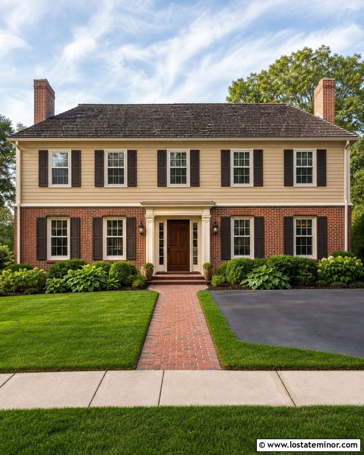 Sand Siding With Red Brick Accents - 30 Sand House Design With Siding Ideas