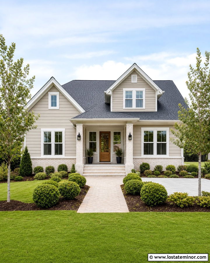 Sand Siding With White Brick Skirting - 30 Sand House Design With Siding Ideas