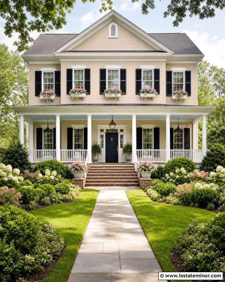 Sand Southern House With White Window Boxes - 30 Sand House Design With Window Boxes Ideas