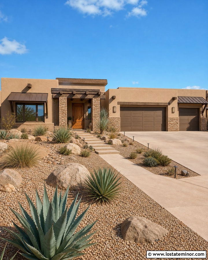 Sand Southwest House With Bronze Awnings - 30 Sand House Design With Awning Ideas