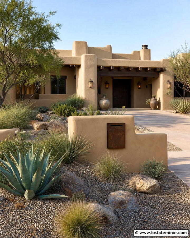 Sand Southwestern House With Corten Mailbox - 30 Sand House Design With Mailbox Ideas