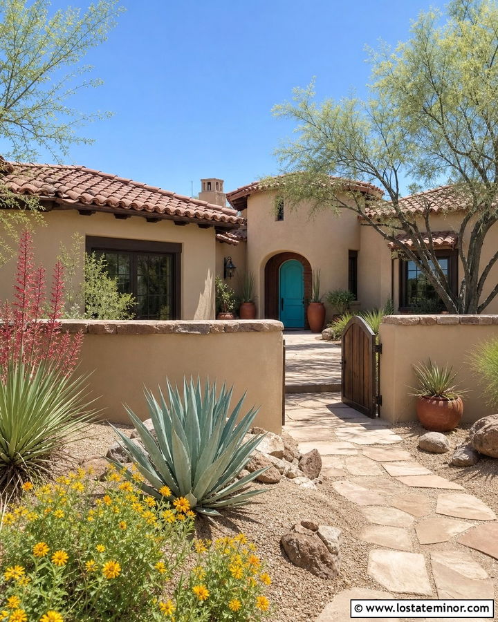 Sand Southwestern House With Courtyard Entry - 30 Sand House Design With Front Yard Ideas