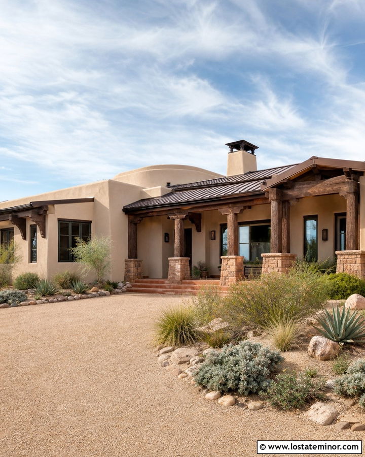 Sand Southwestern House With Wood Porch Columns - 30 Sand House Design With Porch Columns Ideas