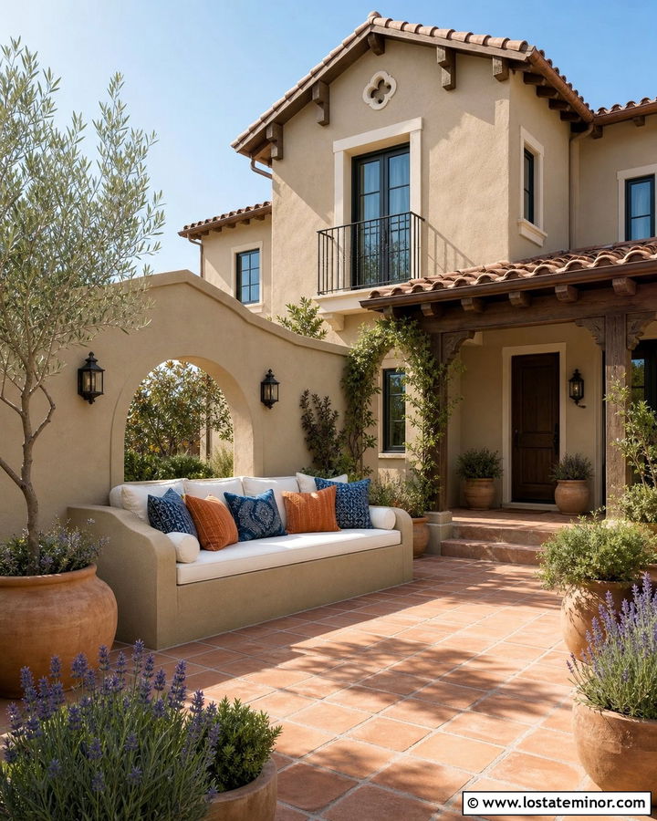 Sand Spanish House With Courtyard Daybed - 30 Sand House Design With Daybed Ideas
