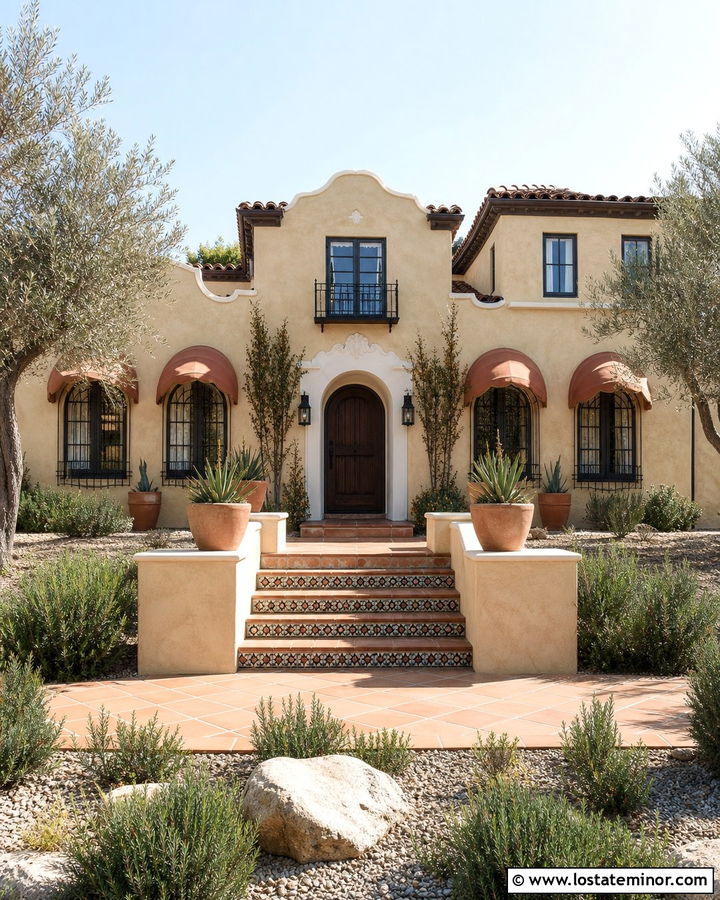 Sand Spanish House With Terracotta Awnings - 30 Sand House Design With Awning Ideas
