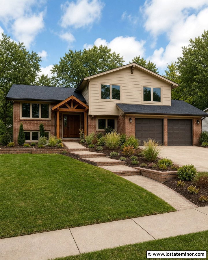 Sand Split Level House With Brick Lower Level - 30 Sand House Design With Brick Accents Ideas