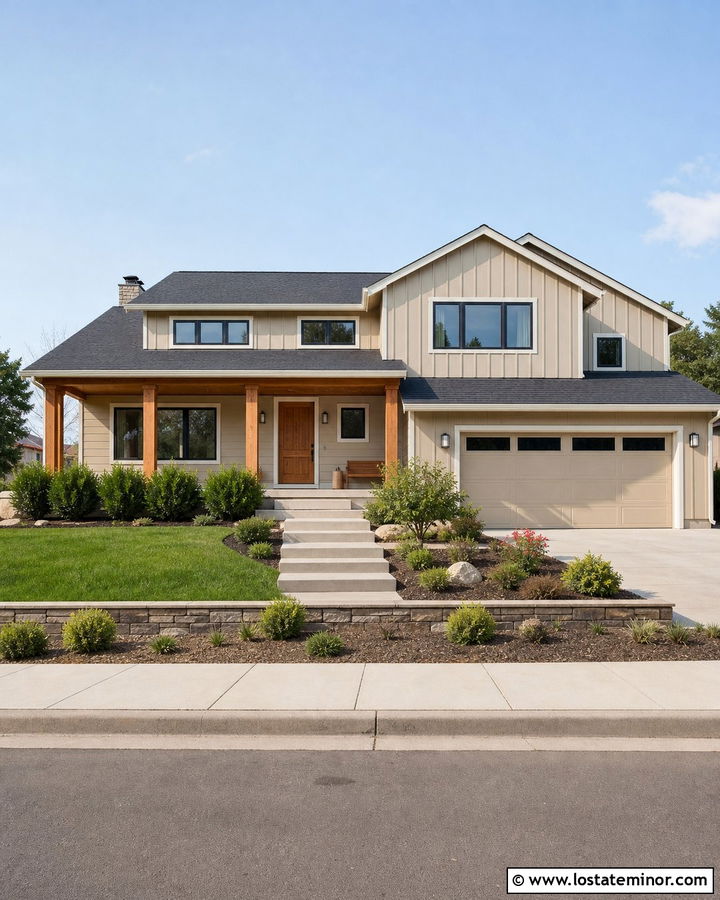Sand Split Level House With Extended Porch - 30 Sand House Design With Front Porch Ideas