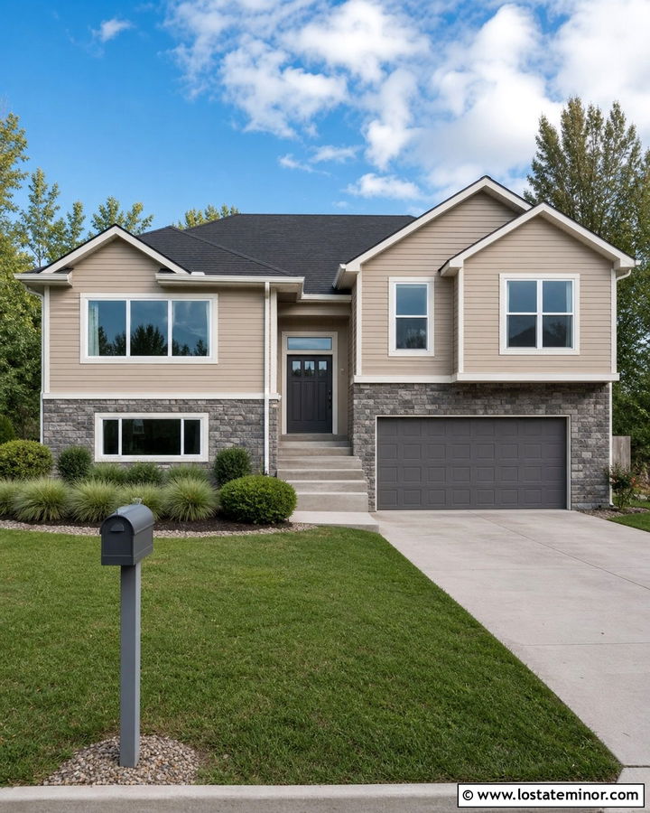 Sand Split Level House With Gray Mailbox - 30 Sand House Design With Mailbox Ideas