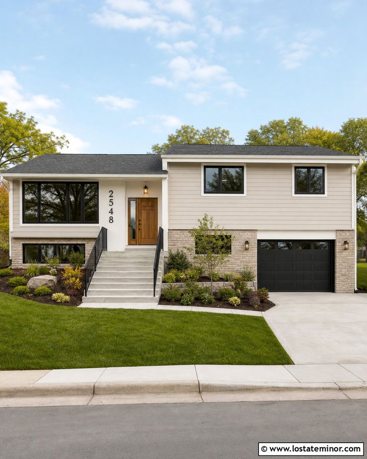 Sand Split Level House With Oversized Numbers - 30 Sand House Design With House Numbers Ideas