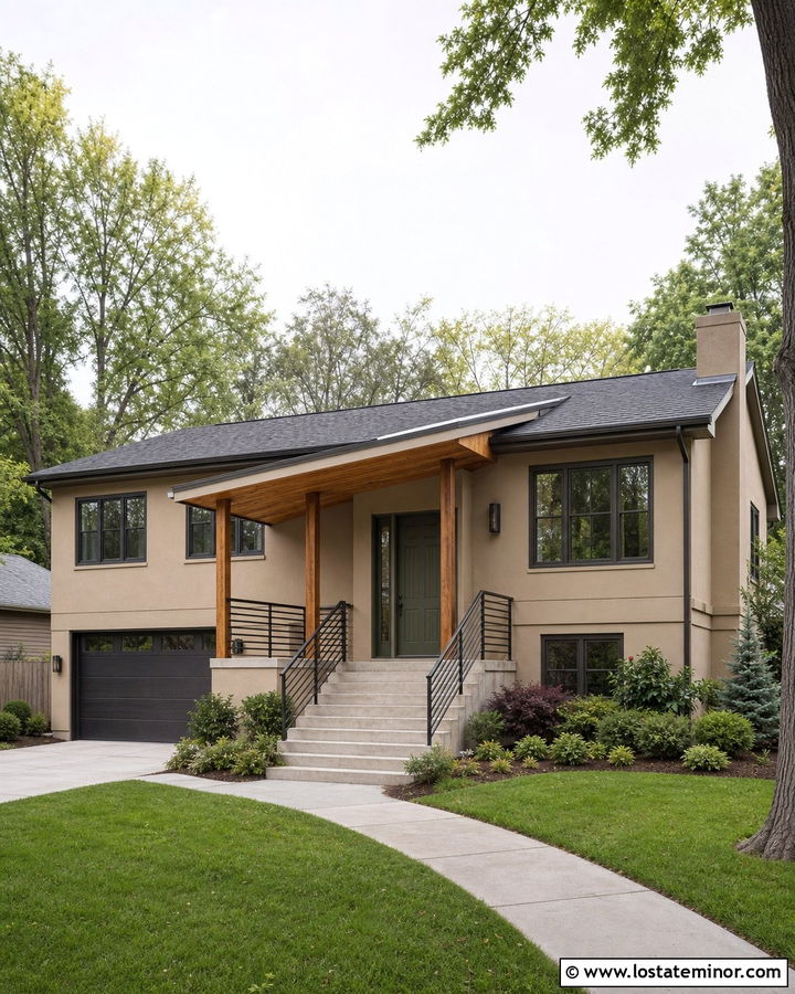 Sand Split Level House With Shed Portico - 30 Sand House Design With Portico Ideas