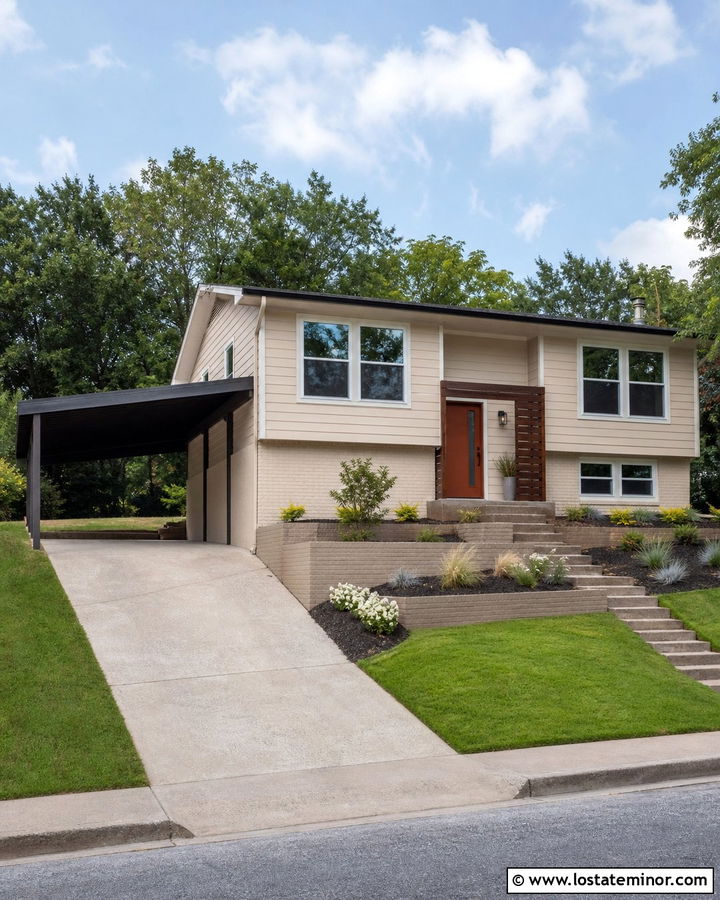 Sand Split Level House With Side Carport - 30 Sand House Design With Carport Ideas
