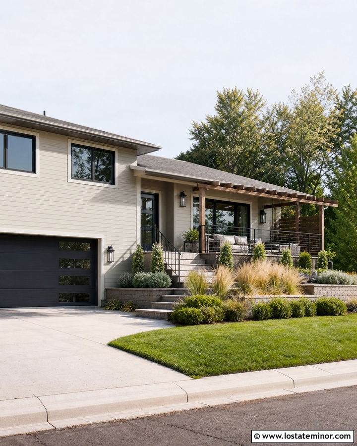 Sand Split Level House With Side Pergola - 30 Sand House Design With Pergola Ideas