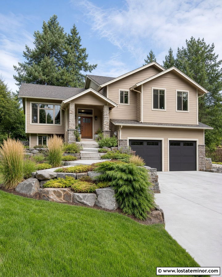 Sand Split Level House With Terraced Front Yard - 30 Sand House Design With Front Yard Ideas