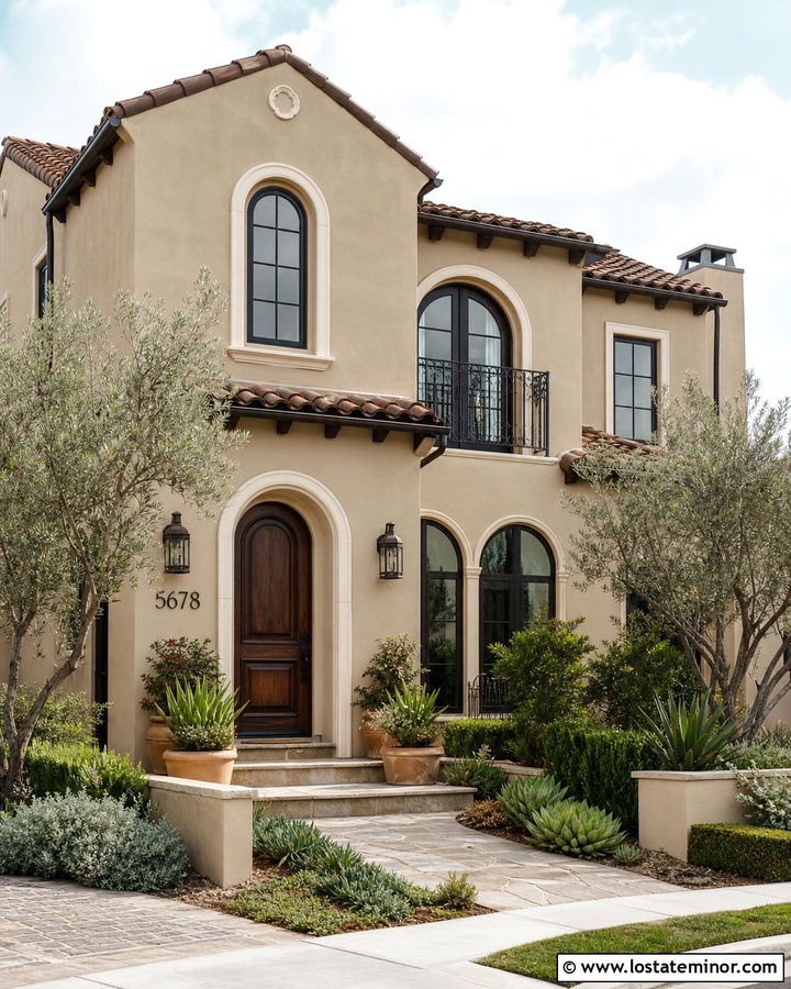 Sand Stucco House With Bronze Numbers - 30 Sand House Design With House Numbers Ideas